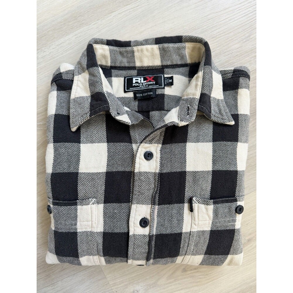 Vintage RLX Polo Sport M Flannel Button Down Shirt Men Black White Plaid